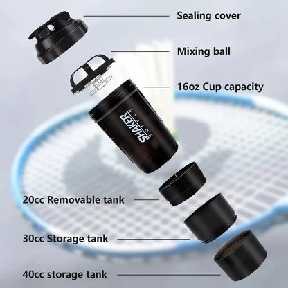 3-Layer Protein Storage Shaker Bottle